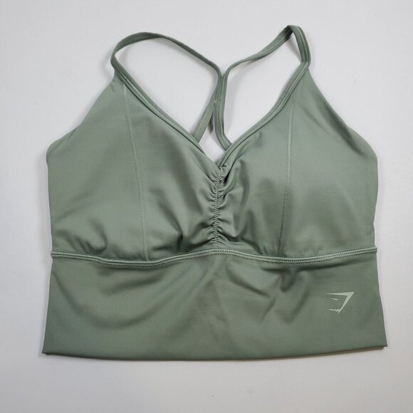 Gymshark Elevate Longline Sport Bra Women Size Small NWT Olive Green Ruched - Picture 1 of 10